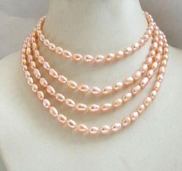 Free shipping 48 inch genuine cultivated natural rice freshwater pearl necklace sweater chain 5-8mm coat please, color choice