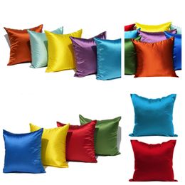 new Simple satin imitation silk Pillow Cover sofa pure Colour pillow cushion cover fashion bright Christmas decorations Pillow case T2I5317