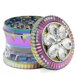 The latest smoking 60X57MM size zinc alloy material four-layer diamond diamond flower transparent ice blue smoke grinder