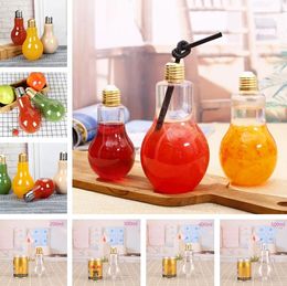 Home Drinkware tools light bulb beverage bottle milk tea bottle plastic juice bottles creative Yoghourt cups with straw cup 4679