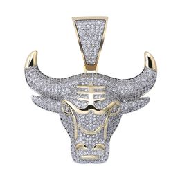 TOPGRILLZ Bull Demon King Gold Silver Chain Iced Out CZ Pendant Necklace Men With Tennis Chain Hip Hop/Punk Fashion Jewellery