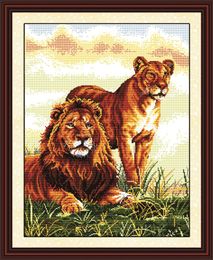 Accompanying lion mascot animal paintings ,Handmade Cross Stitch Craft Tools Embroidery Needlework sets counted print on canvas DMC 14CT /11CT