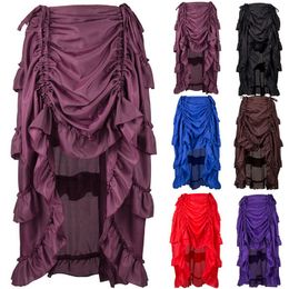 Mulheres Retro Plus Size S-6XL Victorian Gothic Steampunk Renaissance Ruffled Vintage Hi-Lo Muito Longo Fiered Saia Halloween CorSet Skirt