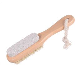 2 in 1 Natural Body or Foot Exfoliating SPA Brush Double Side with Nature Pumice Stone and Soft Bristle Brush LX8423