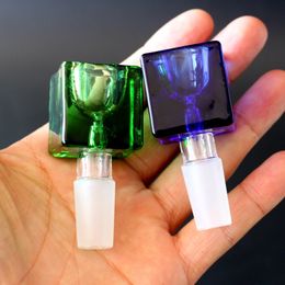 Square Shape Glass Bowl Hookahs 14mm Male Joint Nail Pieces Banger Three Colours smoking pipes