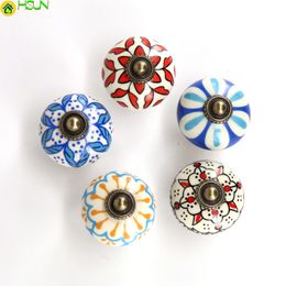 2pcs Assorted Vintage Hand Painted Ceramic Round Knobs Kitchen Cabinet Cupboard Door Knobs Dressser Wardrobe and Drawer Pull