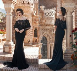 Gorgeous Black Mermaid Long Prom Dresses with a Cape Lace Applique Sweep Train Formal Party Evening Gowns Plus Size