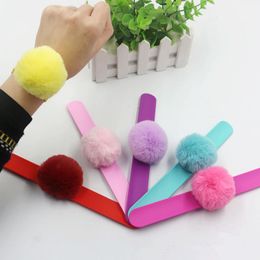 Solid Colors Pompon Clap Wristband Cute Kids Silicone Slap Snap Bracelet Baby Jewelry Party Festival Gift TTA1801