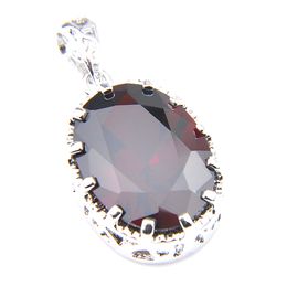 LuckyShine Family Party Gift 925 Silver Oval Red Garnet Pendants Necklaces American Australia Jewellery