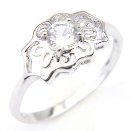 Luckyshine 925 Silver Wedding Jewellery Ring Round Topaz Gems Flower shape All around the hollow Woman's Rings Engagemets Rings