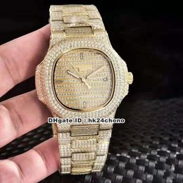 New 6 Style Best Nautilus 18K Gold Full Diamonds Cal.324 S C Autoamtic Mens Watch 5719 Dense Diamond Dial Diamond Bracelet Gents Watches