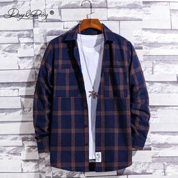 New Men Spring Autumn Casual Long Sleeve Shirts Flannel Plaid Cotton Shirt Plus Size Streetwear Jacket Male Brand Shirt MS002