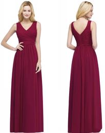 Red Bridesmaid Dresses A Line Burgundy V Neck Pleats Floor Length Maid Of Honour Gowns Evening Prom Party Dresses HY344