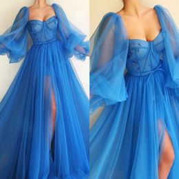 Prom Dresses 2020 Poet Långärmade Sweetheart Ruffles Split Aftonklänningar Golvlängd Robe de Soriee