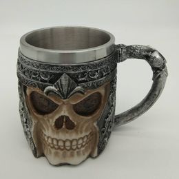 Creative 3D Skull Stainless Steel Coffee Cup Home Office Milk Drinking Cups Double Wall Stainless Steel Resin Coffee Mug Cup DH1190