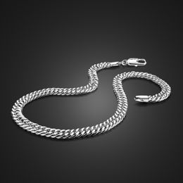 Male Fashion 7MM 22 inches 100% 925 Sterling Silver Necklaces Men Curb Chains Link Boys Choker Accessories Jewelry