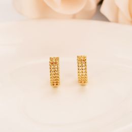 Women's Round Earrings 24 K Fine Yellow Gold Filled Middle Earring Girls Fashion Kids Children Jewelry