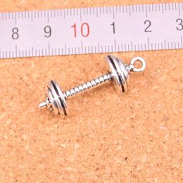 23pcs Charms fitness equipment dumbbell Antique Silver Plated Pendants Making DIY Handmade Tibetan Silver Jewelry 34*12*12mm