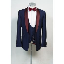 Fashionable One Button Groomsmen Shawl Lapel Groom Tuxedos Men Suits Wedding/Prom/Dinner Man Blazer(Jacket+Pants+Tie+Vest) 525