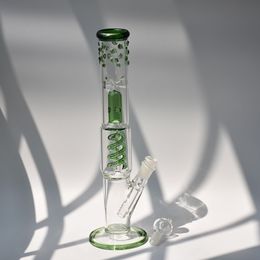 Green Straight Glass Hookah Pipe Dab Rig Joint Water 13.6 inch Bubbler for Smoking Tool Tall Glass Bong Oil Rig