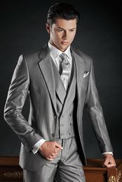 New Style Grey Groom Tuxedos Notch Lapel Groomsmen Mens Wedding Dress Excellent Man Jacket Blazer 3 Piece Suit(Jacket+Pants+Vest+Tie) 28