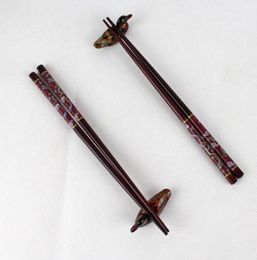 New 2pairs Chinese Handmade Vintage Wooden Chopsticks And Brackets Gift Set