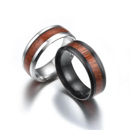Stainless Steel Wood Ring Wood Grain Band Rings Finger Ring designer Fashion Jewellery for Men Women
