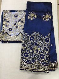 5Yards New fashion D.blue George lace fabric with embroidery pattern and 2yards french lace for clothes OG7-5