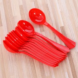 Disposable Plastic Spoon Red Spoons Ice Cream Cake Candy Cutlery Kitchen Wedding Festive Party Supplies QW9248
