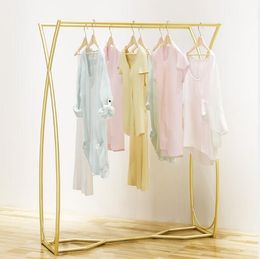 Clothing store display rack middle double row clothes rack nano gold light luxury shelf children's clothing store parallel bar shelf