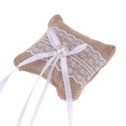 Lace Bow Mini Ring Pillow Wedding for Wedding Engagement Decoration Cushion Vintage Burlap Jute Jewellery Ring Pillow yq01939
