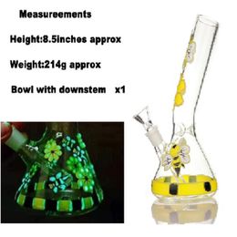 Hookahs Yellow Bee Glass Beaker MiniBeaker Glow in the dark bongs Luminous Water pipe Dab Rig
