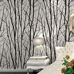 Black White Birch Tree Roll Branches Embossed Wallpaper Dine Room,Hallway,Bath Room Wall Paper Mural Art Deco Wallcovering 10M