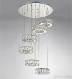 Modern Contemporary LED Crystal Pendant Lights Helix Chandeliers Lighting With 6 Crystal Circular D23.6"*H71" for Living room