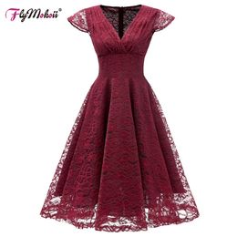Autumn Women Dress Lace Sleeveless Floral Elegant Formal Party Robe Red Dress Ladies Bridesmaid Gown Beautiful Ball Grown