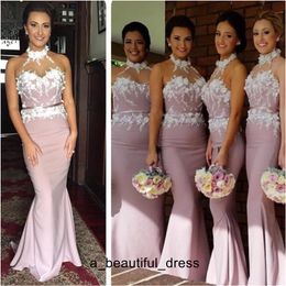 Sheath Bridesmaid Dresses With Applique Sashes Halter Bridemaids Gowns Handmade Party Dress Cheap In Stock Prom Evening Dress ED1232