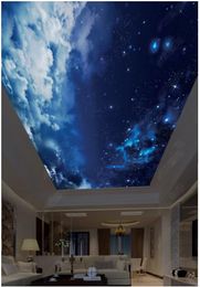 Customised Large 3D photo wallpaper 3d ceiling murals wallpaper Beautiful starry sky blue sky white clouds children's room zenith mural