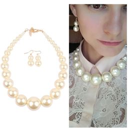 Fashion Big Pearl Necklace And Earrings Set Designer Ladies Short Clavicle Chain With Artificial Pearls Choker 7 Colors Wholesale