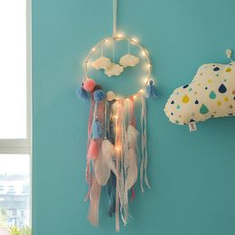 Led Dream Catcher Roman Curtain Cloud Feather Dreamcatcher Girl Birthday Gift Baby Room Decor Children Room Nursery Decor with Lamps M1604