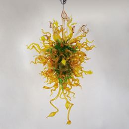 Lamp Now Trending Long Flower Chandeliers Lighting Amber and Green Shade Pendant Lamps Modern Hand Blown Glass Chandelier with LED Bulbs