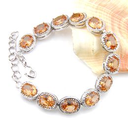 Luckyshine Classic Fashion Jewellery Gift Fire Oval Morganite pendants 925 Silver Vintage Bracelets Bangles For Women Holiday Wedding Party