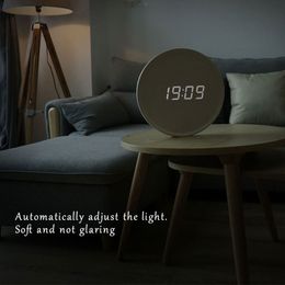 Wall Clocks LED Digital Table Clock Alarm Mirror Hollow Modern Design Watch For Home Living Room Decoration Wood White Gift1