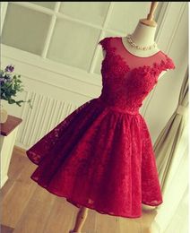 2019 Red Lace Prom Dresses Short Mini Skirt Sheer Neck Tulle Appliques Graduation Homecoming Party Gowns Vestidos De Fiesta Cortos