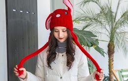 New long ear rabbit ear knit hat plus velvet thick hat rabbit ears warm hat ears jump performance cap 6 color