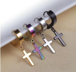 7 Colors Allergy Free Cross Ear Clasp Fashionable Titanium Punk Ear Studs Stainless Steel Earrings GB1586