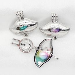 10pcs Trendy Silver Plated Lip Oyster Pearl Cage Diffuser Cage Lockets Pendant Perfume Essential Oil Necklace Jewelry Charms