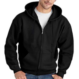 Men Full Zip Long Sleeved Hooded Sweatshirt Fashion Pure Color Autumn Winter All-match Clothes Coat Top Hoodies Men