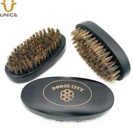 MOQ 50 PCS Custom LOGO Black Beard Brush for Moustache Beard Wooden Handle with Boar Bristle Whiskers Facial Hairs Brushes Men Grooming Kits