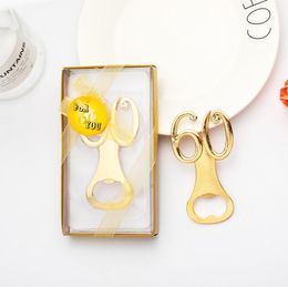 80PCS Gold 60th Design Bottle Opener Wedding Birthday Anniversary Gift Number 60 Metal Beer Openers Bridal Shower Favours SN2507