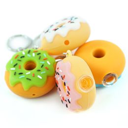 wholesale Donut Style Silicone small Oil Burner Pipes Handcraft Colorful hand Pipe Pyrex Smoking Pipes with key-chain and 111